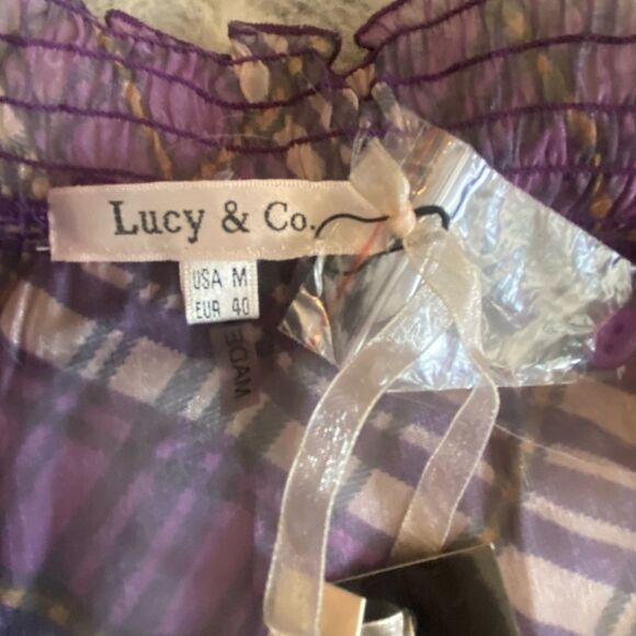Lucy & Company purple plaid sheer top size M NWT / juniors / business casual - Picture 5 of 8